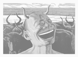 "The Grassland Series Woodcut 4 (Laughing Horns)" (2008) by Yue Minjun