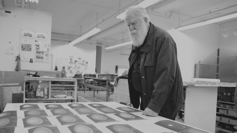 James Turrell at the Pace Editions printshop.