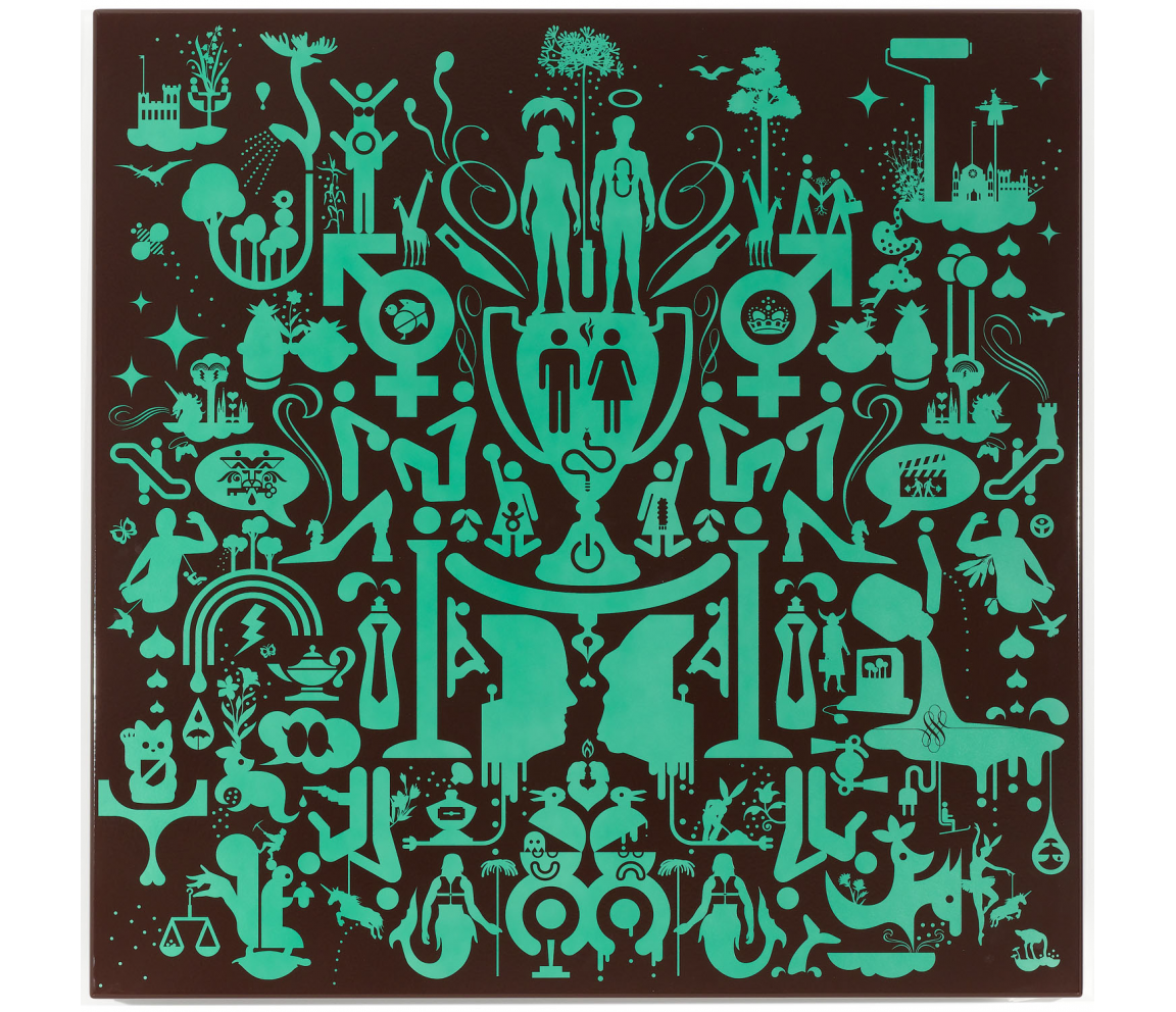 "Untitled (Porcelain-Baked Enamel, Green)" (2007) by Ryan McGinness