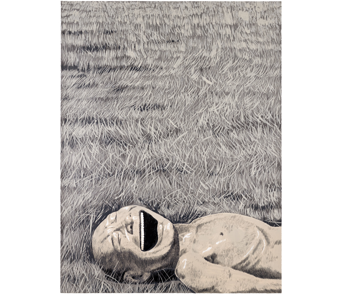 "The Grassland Series Screenprint 3 (Lying Head Laughing)" (2008) by Yue Minjun